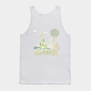 Whimsical forest deer and tiny village Tank Top